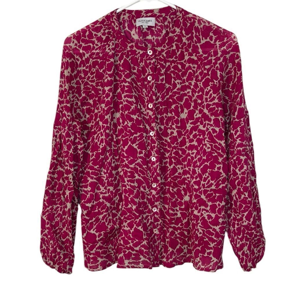 olivia james the label fushia long sleeve button up blouse